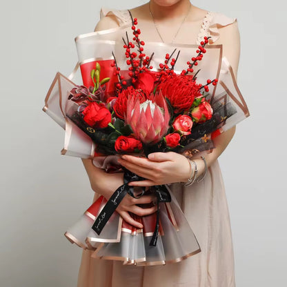 Papel Coreano con borde transparente y dorado ROJO - 58x58cm - (Paq de 20 und)