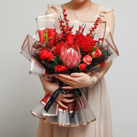 Papel Coreano con borde transparente y dorado ROJO - 58x58cm - (Paq de 20 und)