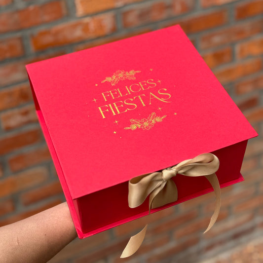Caja Premium Tipo Libro Felices Fiestas Rojo 25x25x10cm - COD 642333