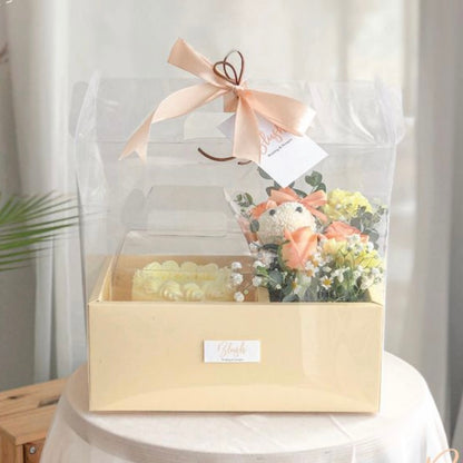 Caja 26.5x18x30cm - Amarillo Cake box Transparente Acetato con Manija