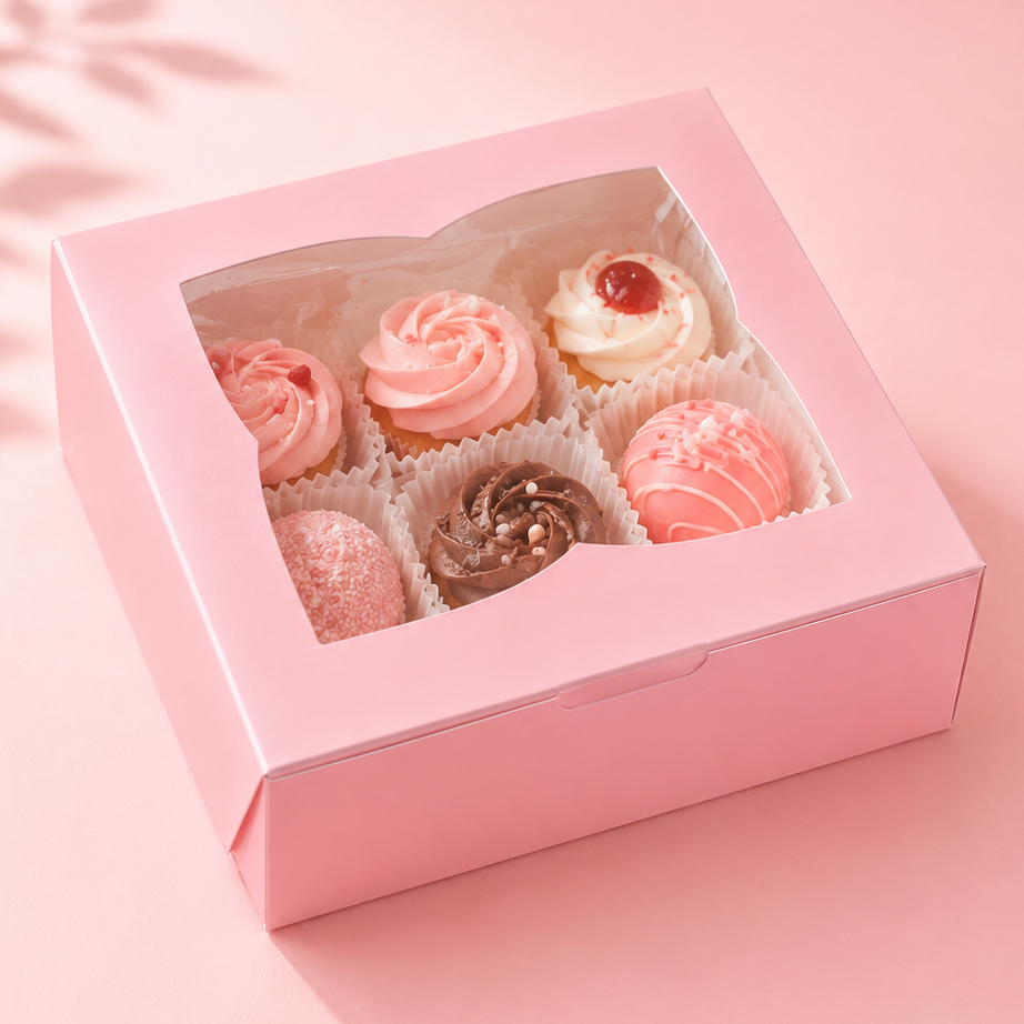 Caja 22x22x7cm rosa con visor - 641360