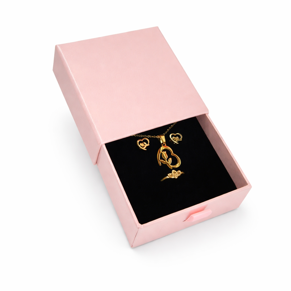 Caja Premium 9x9x3cm Joyas - Rosa BRILLO