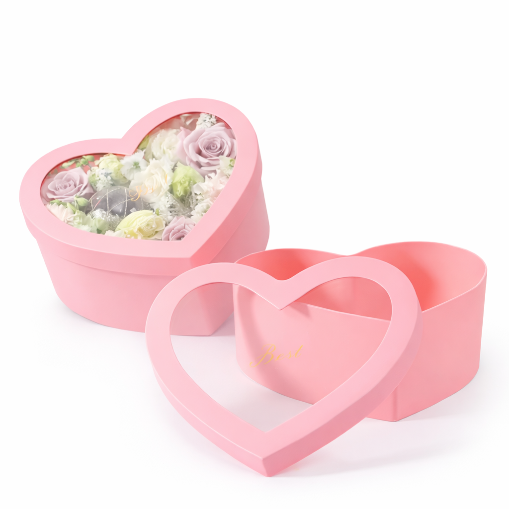 Caja Premium Corazón con Visor Best ROSA - M (29x27x13cm)