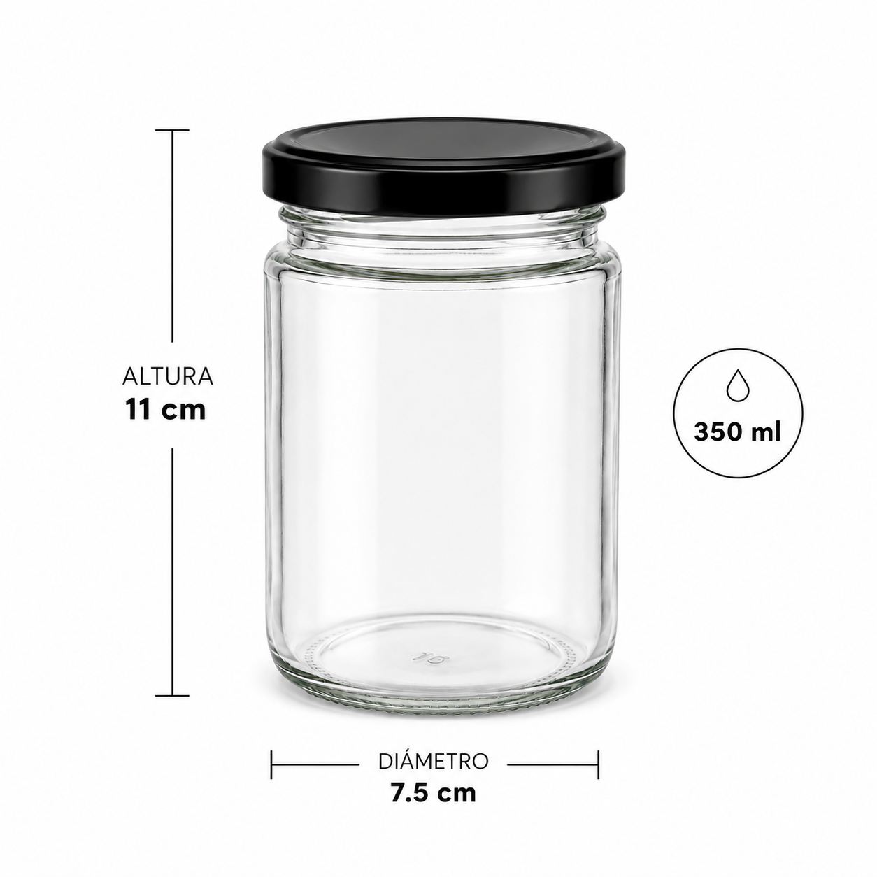 BOTELLA DE VIDRIO TAPA NEGRA 350ML