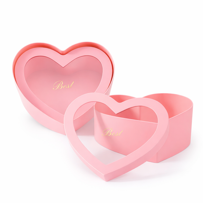 Caja Premium Corazón con Visor Best ROSA - M (29x27x13cm)