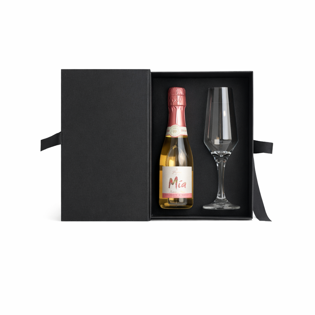 Caja Premium con divisoria estándar - Tipo Libro para champagne + copa