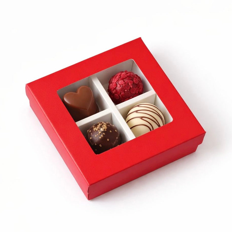 Caja 9.5x9.5x4cm p/ 4 bombones Rojo (Paquete x 5 und) - 642434