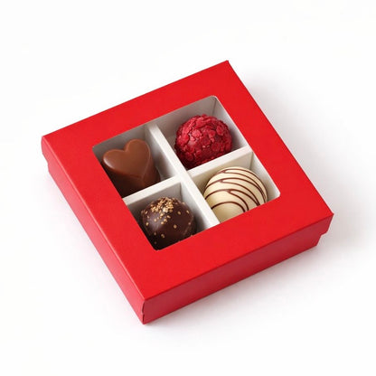 Caja 9.5x9.5x4cm p/ 4 bombones Rojo (Paquete x 5 und) - 642434