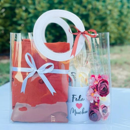 Bolsa PVC Cristal Manija de Cuerina Blanco- 25x14.5x27cm