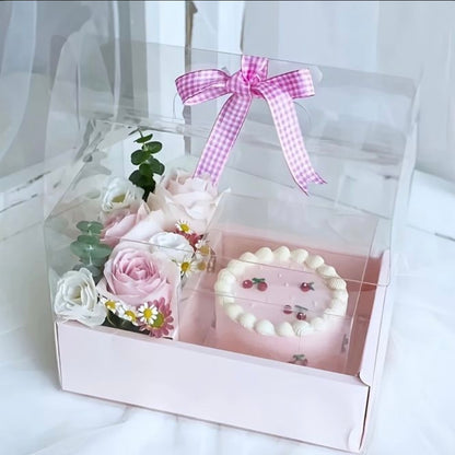 Caja 26.5x18x30cm - Rosa Cake box Transparente Acetato con Manija