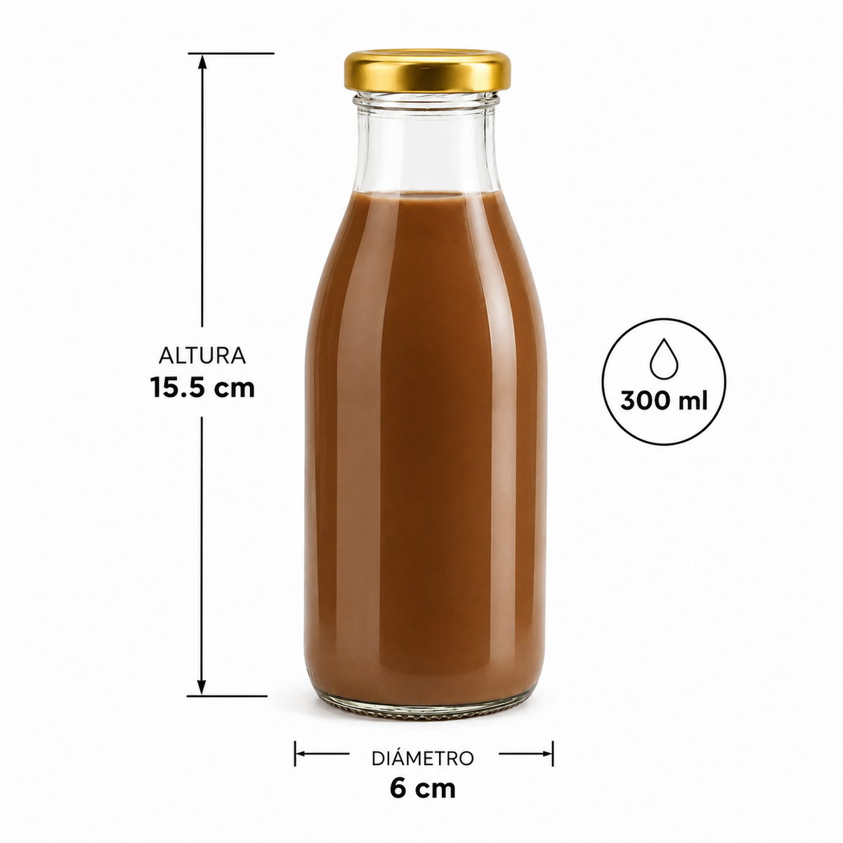 BOTELLA DE VIDRIO TAPA DORADA 300ML