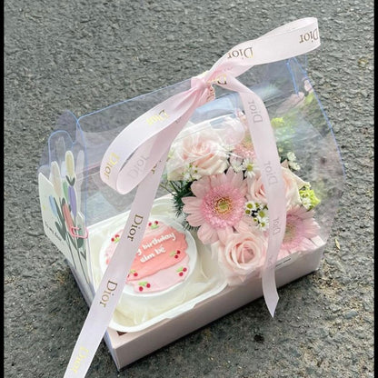 Caja 26.5x18x30cm - Rosa Cake box Transparente Acetato con Manija