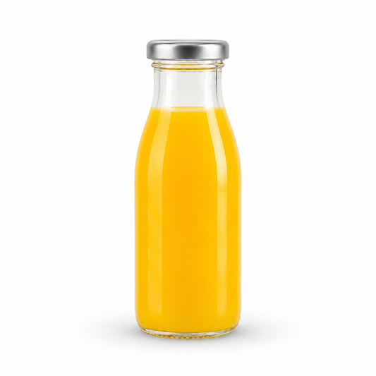 BOTELLA DE VIDRIO TAPA PLATA 250ML
