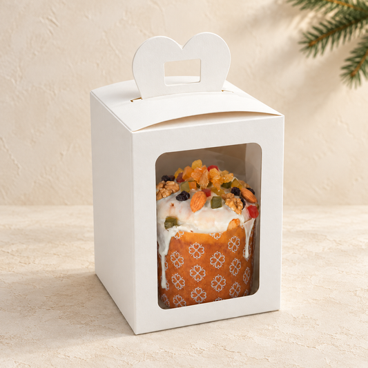 Caja para pan dulce 250 gr. con visor 10x10x14.5cm - 640823