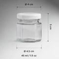 FRASCO VIDRIO HEXAGONAL TAPA BLANCA 45ML