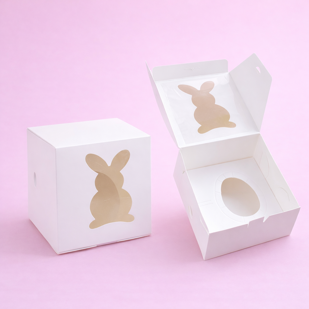 CAJA 12X12X6.5CM BLANCO CON VISOR PASCUA