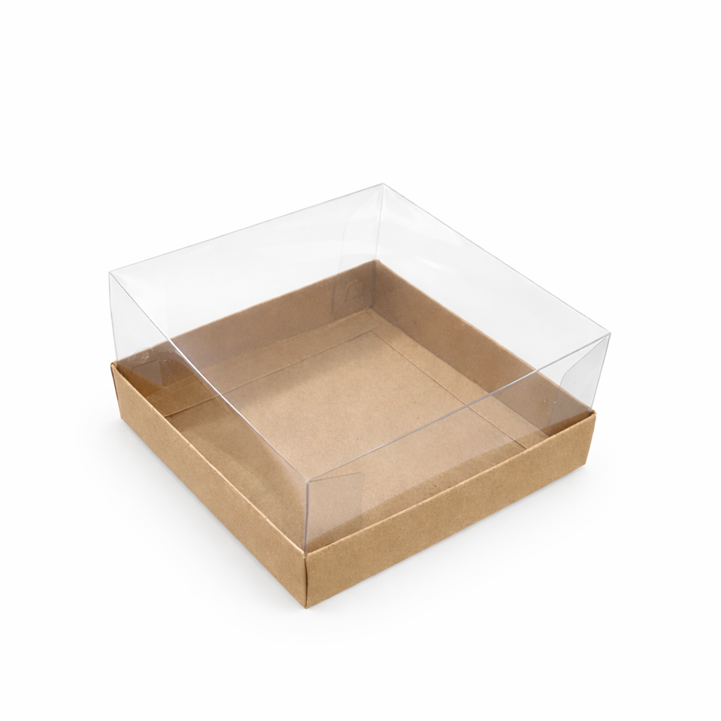 CAJA 13X13X7CM KRAFT CON TAPA DE ACETATO - (PAQUETE X 5 UND) COD 7050