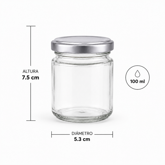 BOTELLA DE VIDRIO TAPA PLATA 100ML