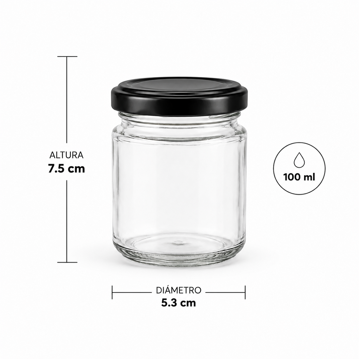 BOTELLA DE VIDRIO TAPA NEGRA 100ML