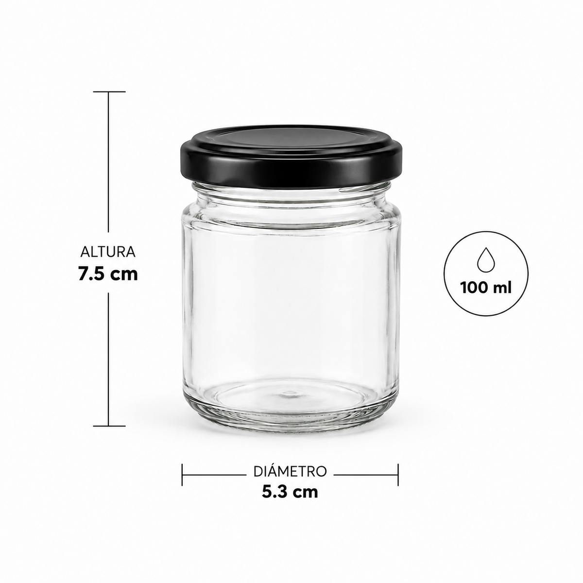 BOTELLA DE VIDRIO TAPA NEGRA 100ML - 643258