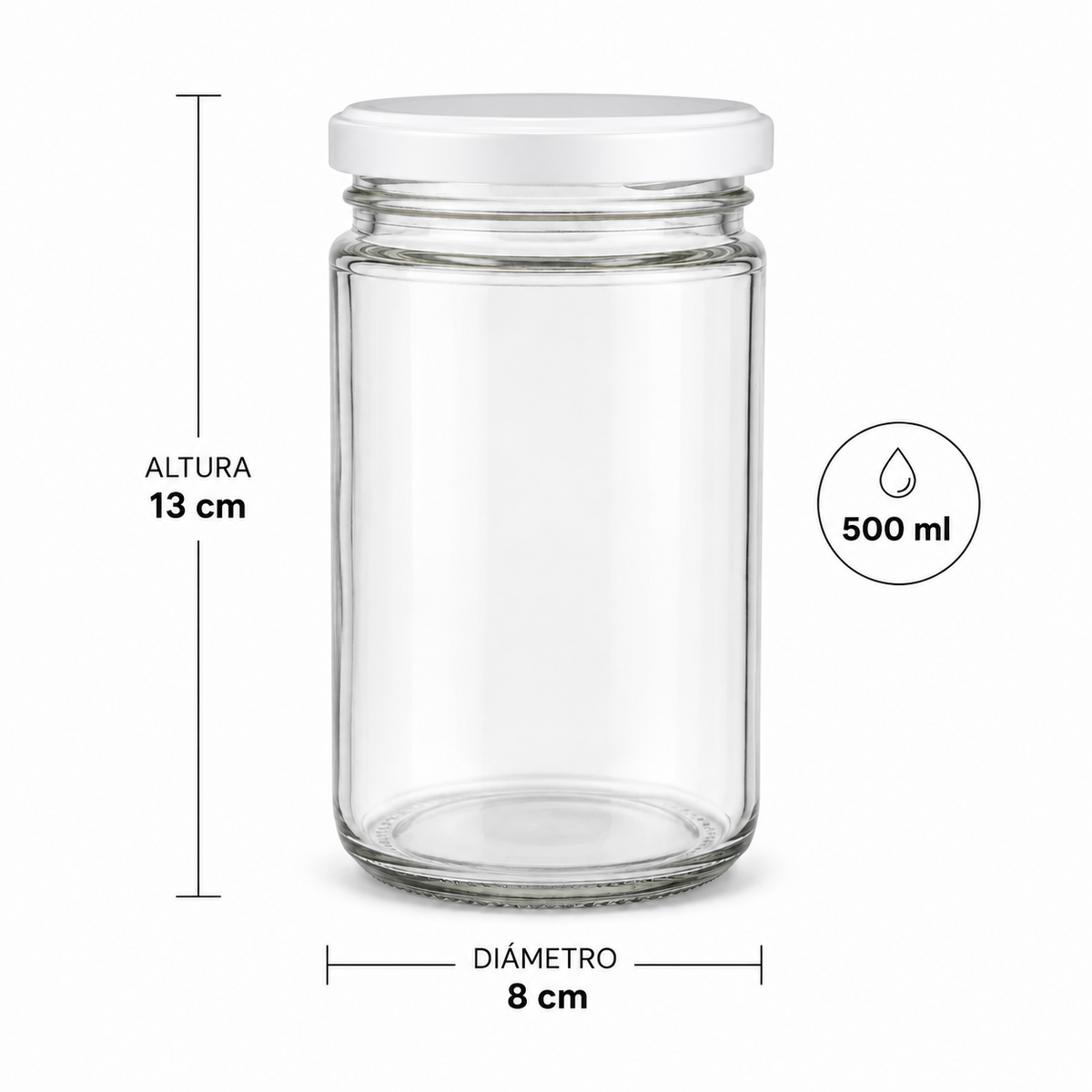 BOTELLA DE VIDRIO TAPA BLANCA 500ML