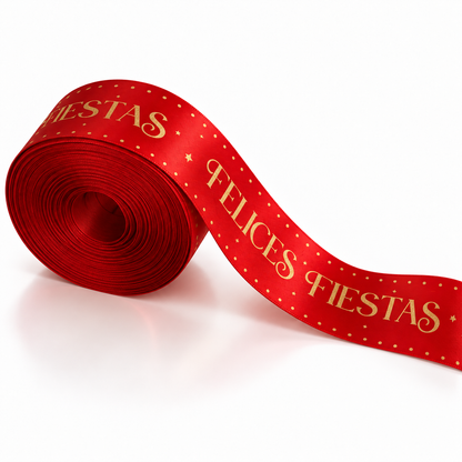Cinta  Raso 4cm  x 10 metros- FELICES FIESTAS