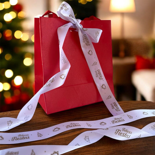 CINTA FELICES FIESTAS 2CMX10MM BLANCO C/DORADO