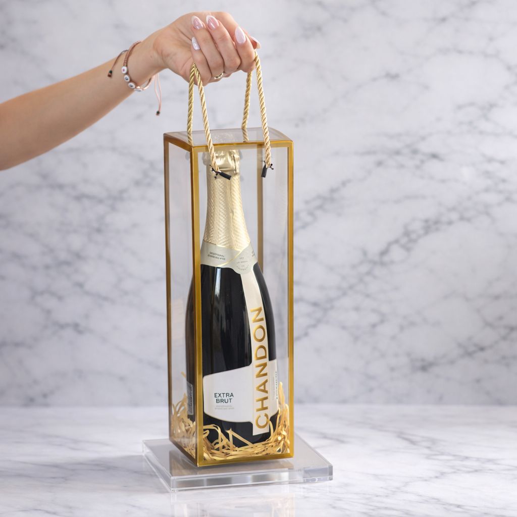 CAJA PARA VINO ACETATO  32X9X9CM - DORADO ACE-05