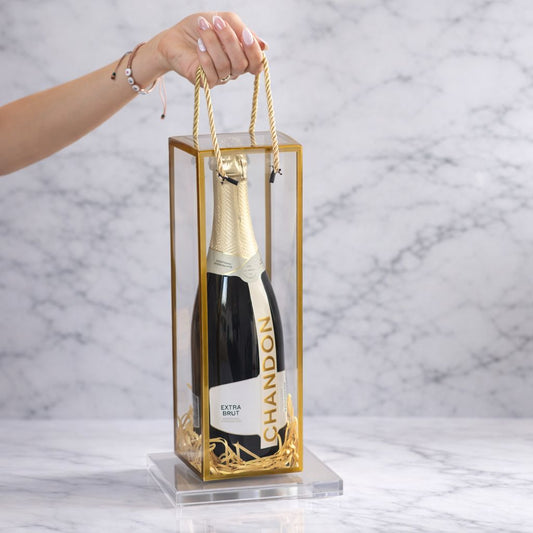 CAJA PARA VINO ACETATO  32X9X9CM - DORADO ACE-05