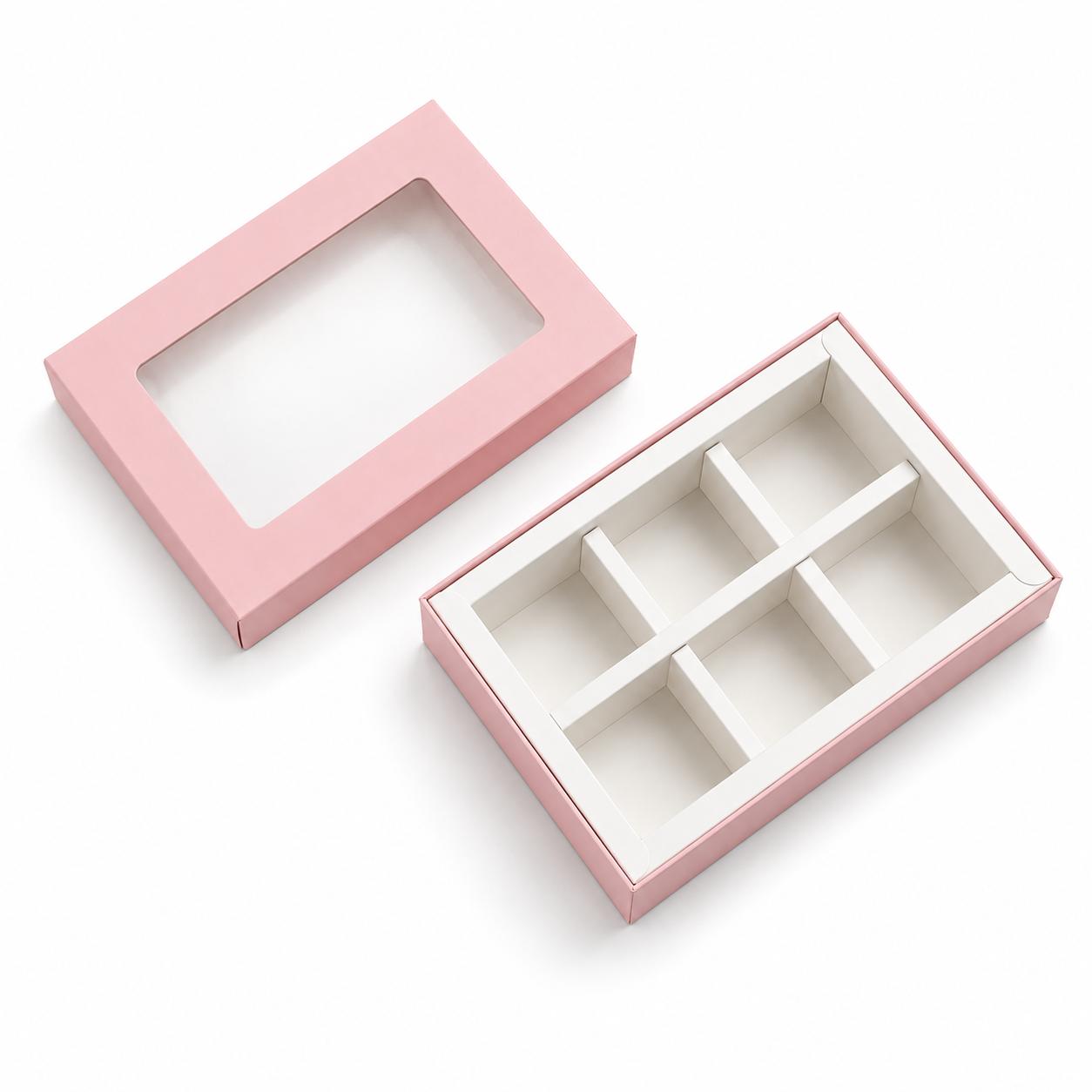 Caja 13.5x9.5x3.5cm p/ 6 bombones Rosa (Paquete x 5 UND)