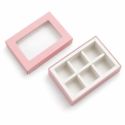 Caja 13.5x9.5x3.5cm p/ 6 bombones Rosa (Paquete x 5 UND)