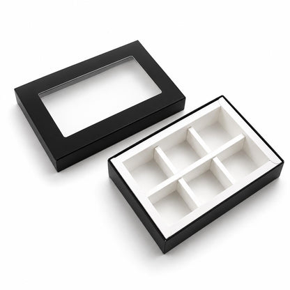 Caja 13.5x9.5x3.5cm p/ 6 bombones Negro - (Paquete x 5und)