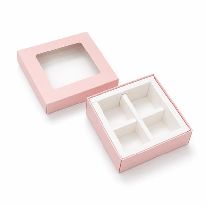 Caja 9.5x9.5x4cm p/ 4 bombones Rosa (Paquete x 5 und) - 801081