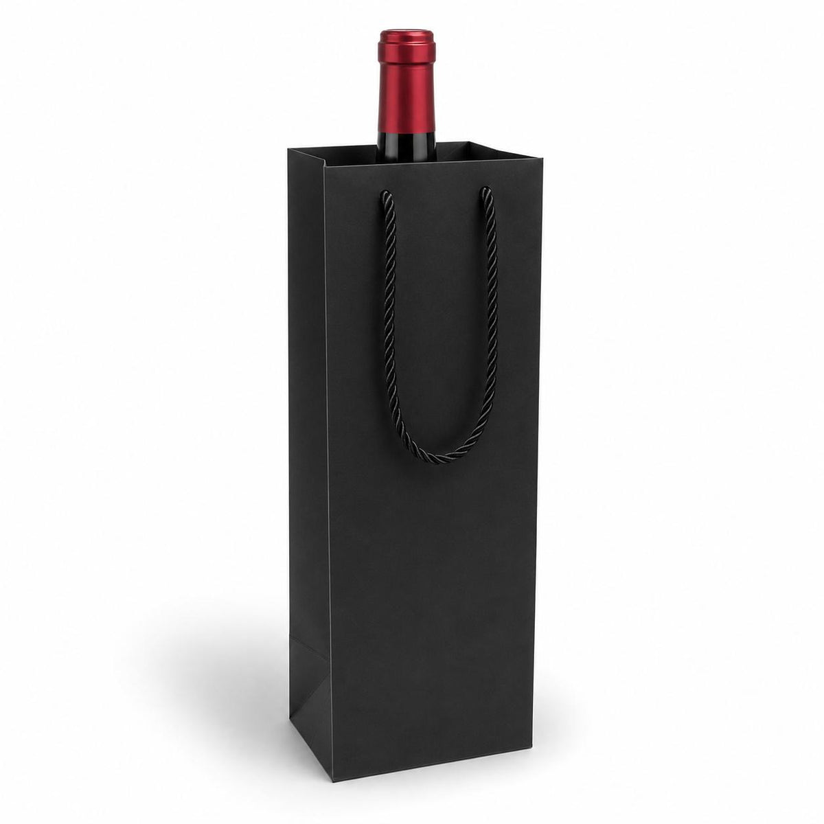 Bolsa de Lujo p/ Vino 11x9x35 con manija de cordon - Negro
