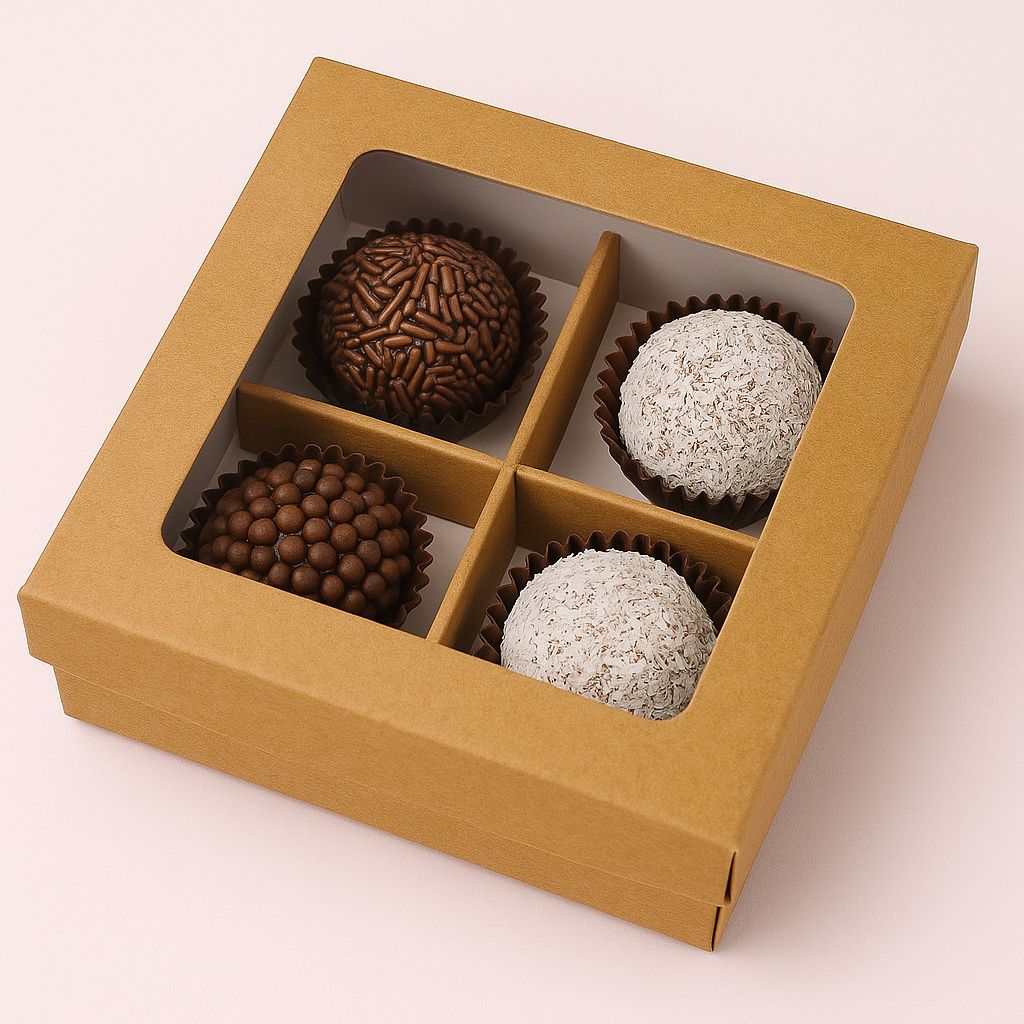 Caja 9.5x9.5x4cm p/ 4 bombones Kraft (Paquete x 5 und) - 801080