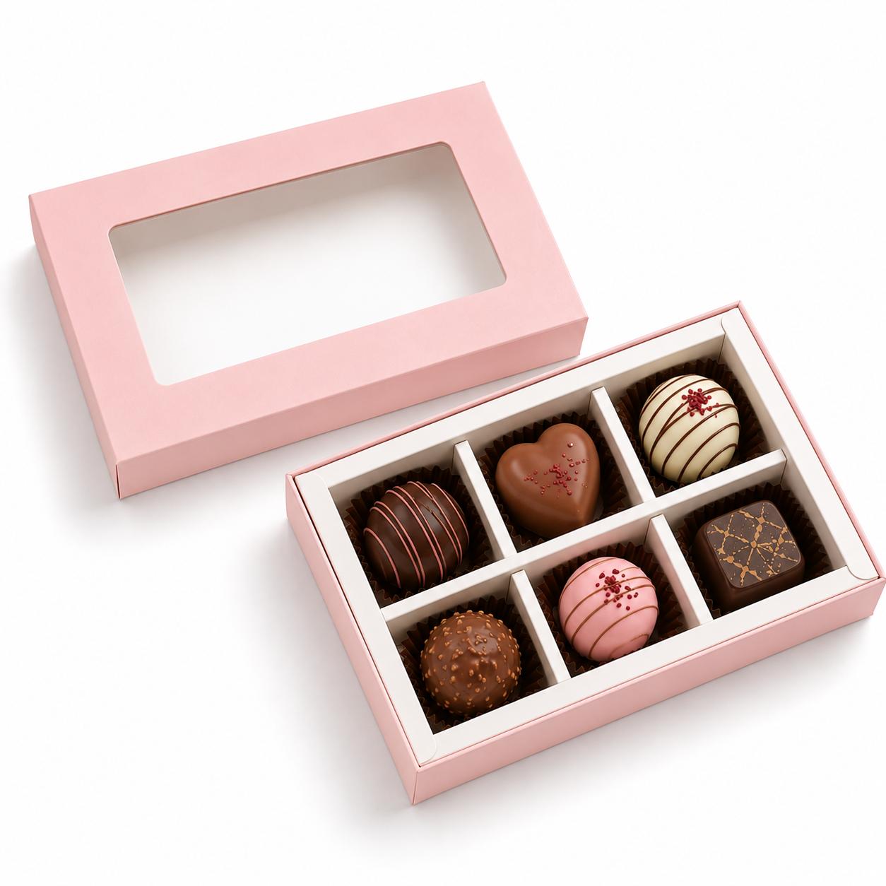 Caja 13.5x9.5x3.5cm p/ 6 bombones Rosa (Paquete x 5 UND)