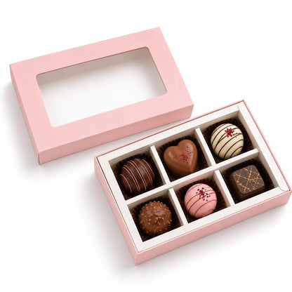 Caja 13.5x9.5x3.5cm p/ 6 bombones Rosa (Paquete x 5 UND)