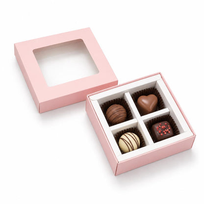 Caja 9.5x9.5x4cm p/ 4 bombones Rosa (Paquete x 5 und) - 801081