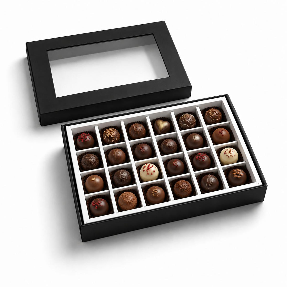 Caja 26x18x4cm p/ 24 bombones Negro (Paquete x 5 und)