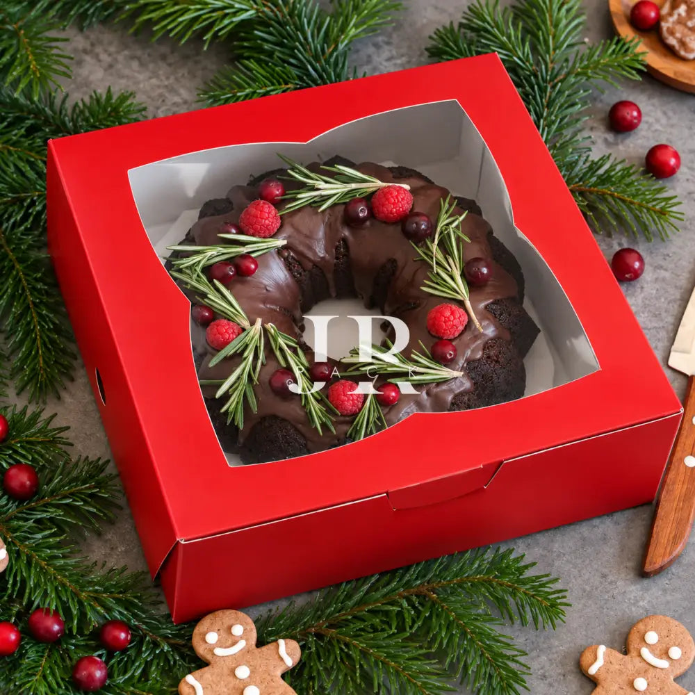 Caja 22x22x7cm rojo con visor - 640257 - packaging