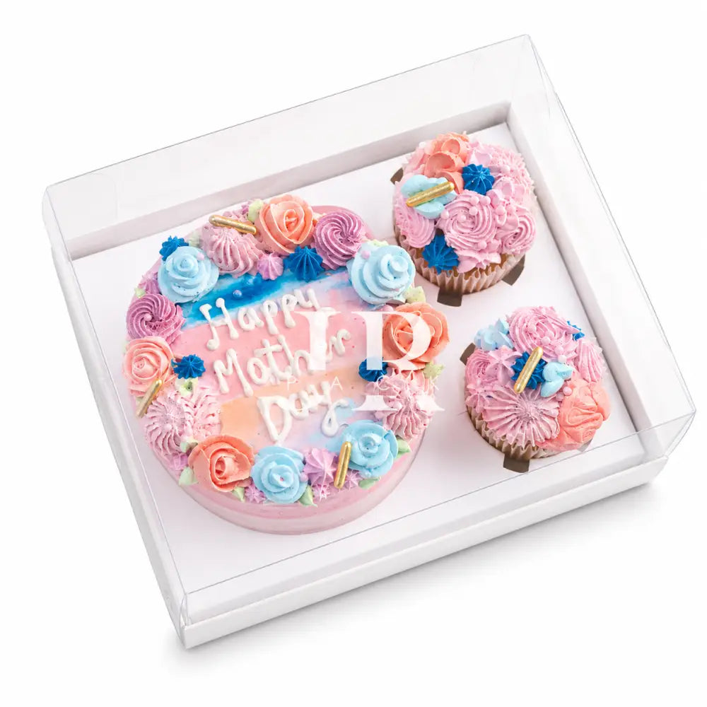 Caja 23x18x7cm Mini torta + 2 cupcakes - packaging