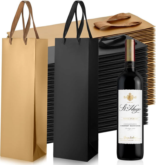 Bolsa de Lujo p/ Vino 11x9x35 con manija Asas - Negro