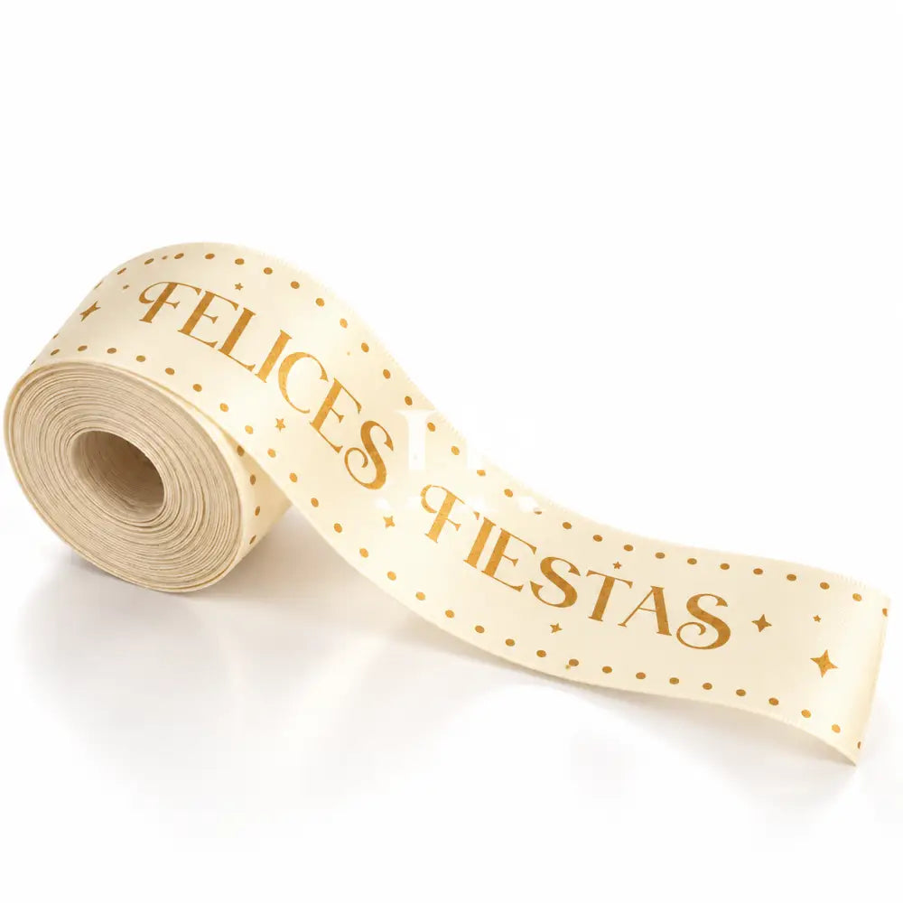 Cinta Raso 4cm x 10 metros- FELICES FIESTAS - Beige - cinta