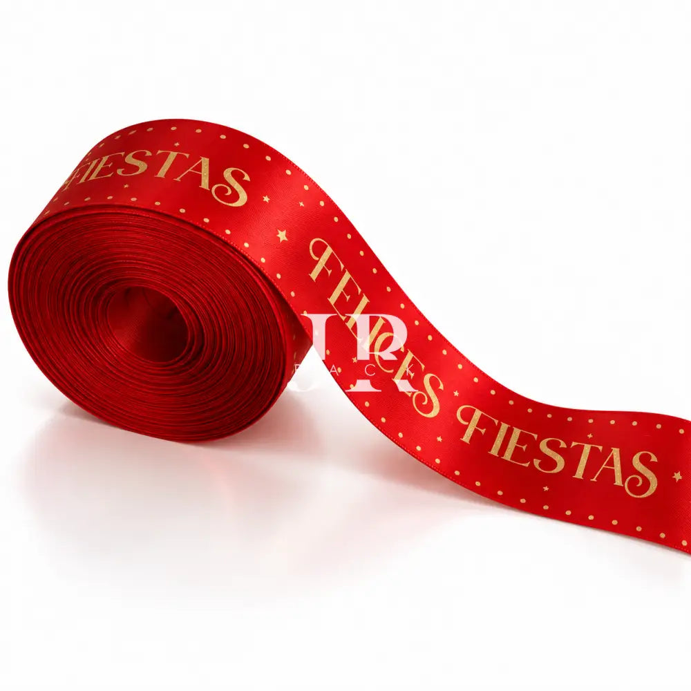 Cinta Raso 4cm x 10 metros- FELICES FIESTAS - Rojo - cinta