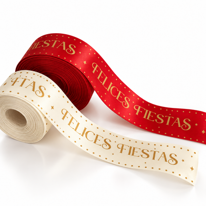 Cinta  Raso 4cm  x 10 metros- FELICES FIESTAS