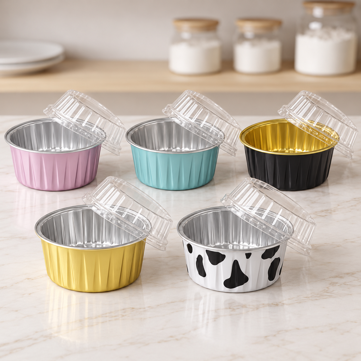 Envase de aluminio 6.5 diametro x 8.4cm altura (CONT. 50 UND)