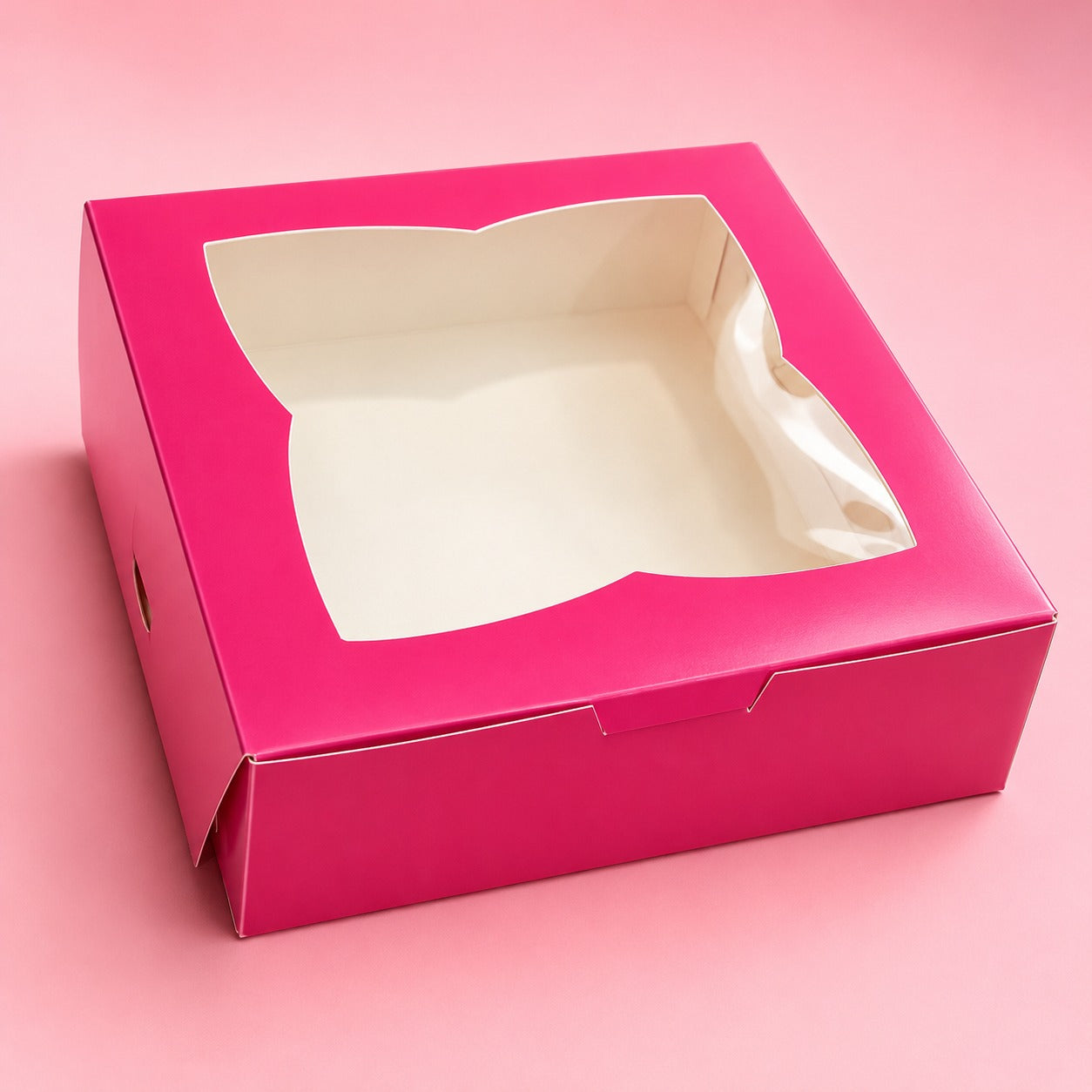Caja 22x22x7cm fucsia con visor - 640892
