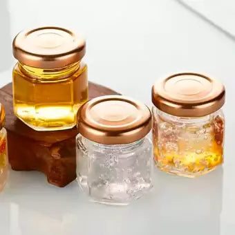 FRASCO VIDRIO HEXAGONAL TAPA DORADA 45ML