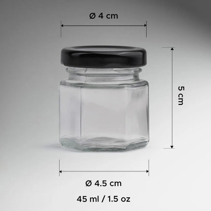 FRASCO VIDRIO HEXAGONAL TAPA NEGRA 45ML