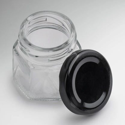 FRASCO VIDRIO HEXAGONAL TAPA NEGRA 45ML